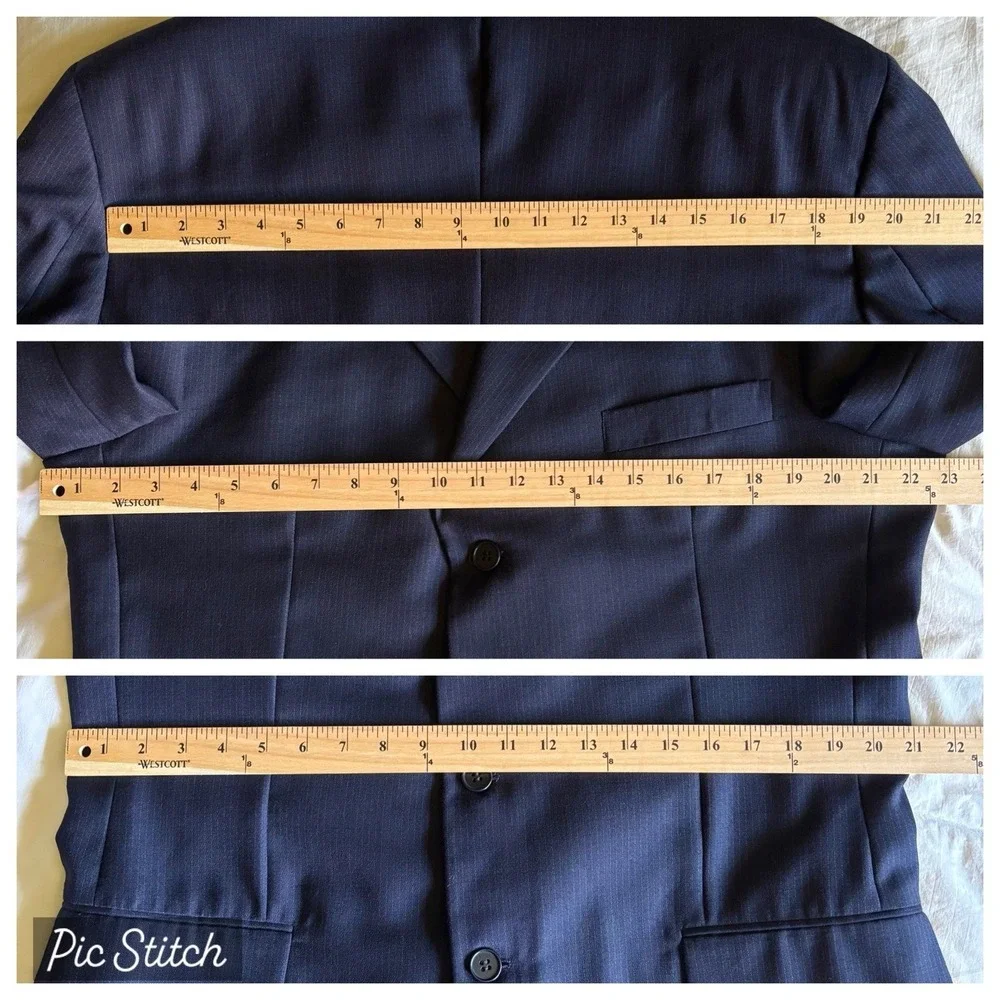 Vtg Pavone Italy Super 100 Suit Men's 44L 33x31 Pleated Navy Blue Pinstripe Boss